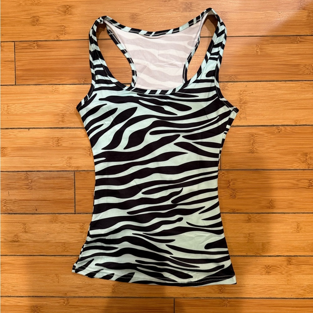Teal Blue Zebra Tank Top Sz S Unbranded. New Without Tags.